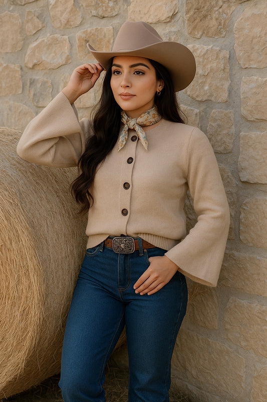 Steph Flared Sleeve Cardigan - Oatmeal