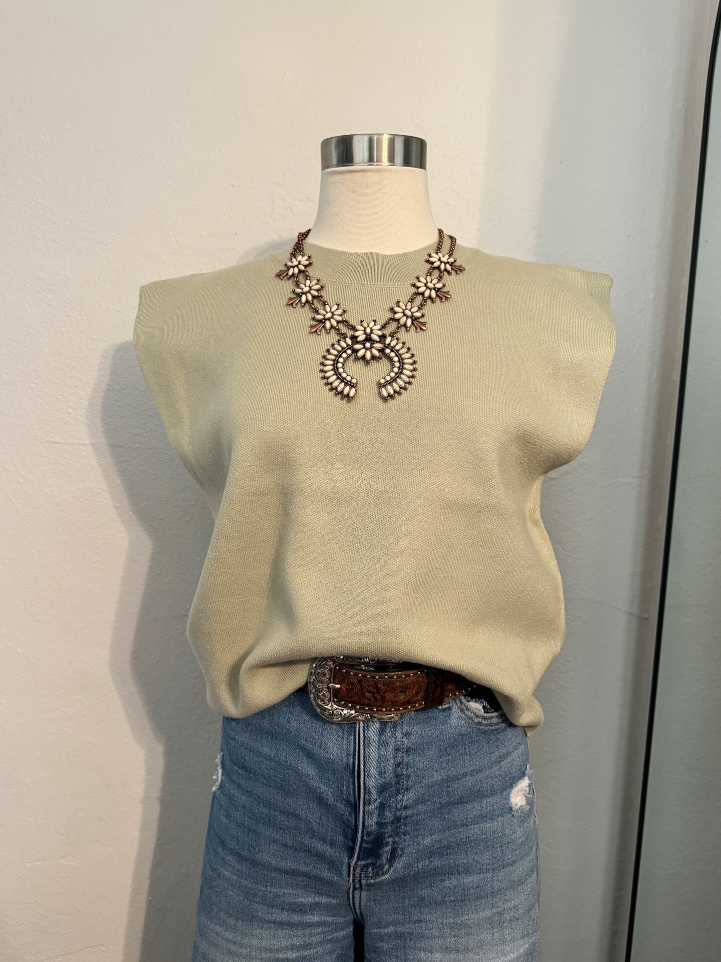 Laura Crew Neck Sweater Top - Sage