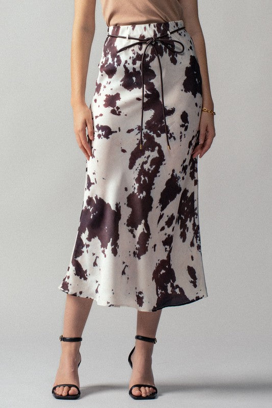 Cow Print Satin Skirt