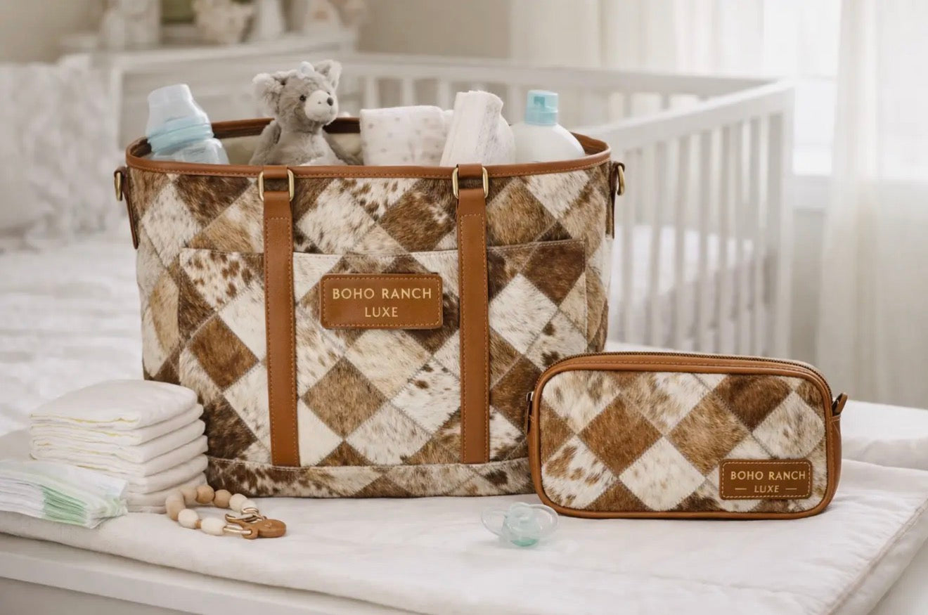 Boho Luxe Cowhide Diaper Bag