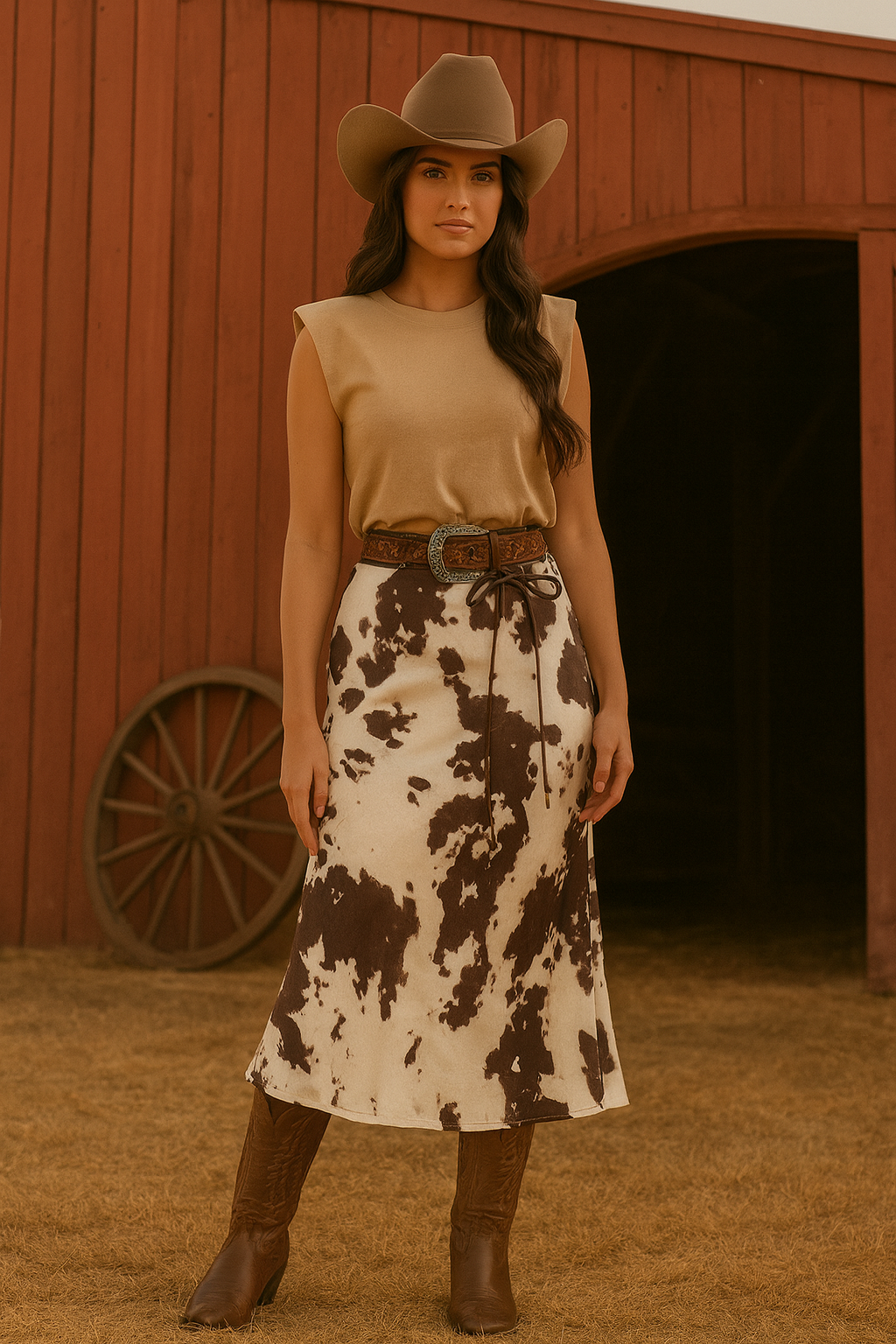 Cow Print Satin Skirt