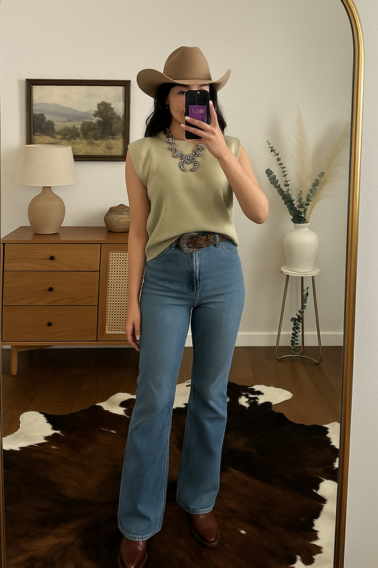 Laura Crew Neck Sweater Top - Sage